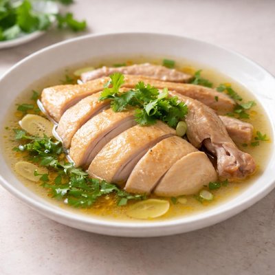 Boiled chicken in soup