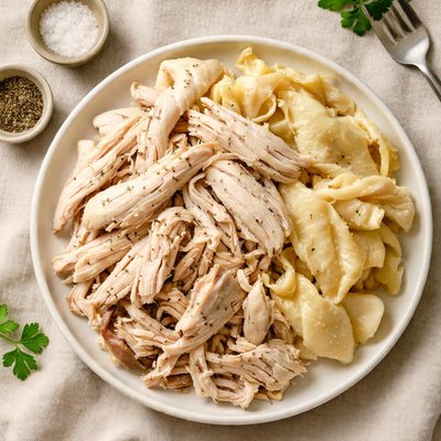 Boiled chicken meat and skin