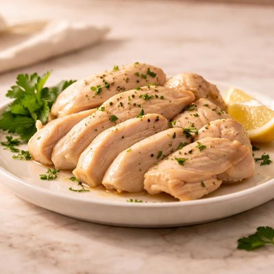 Boiled chicken thigh fillet