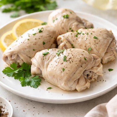 Boiled chicken thighs