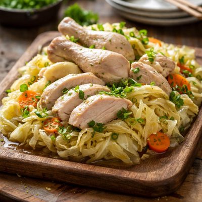 Boiled chicken with cabbage