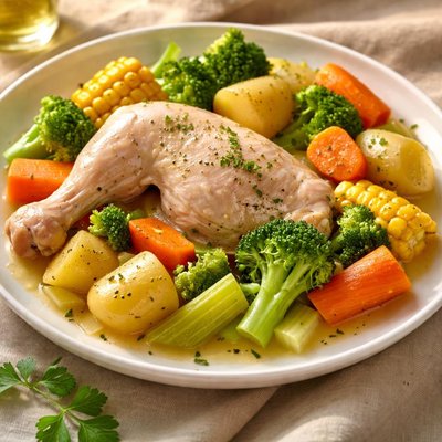 Boiled chicken with vegetables