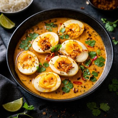 Boiled egg curry with coconut milk