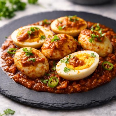 Boiled egg with gravy