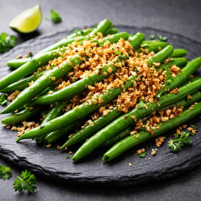 Boiled french beans with coconut crumbs