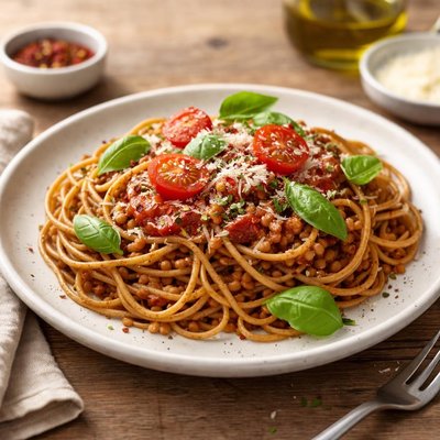 Boiled lentil spagetti