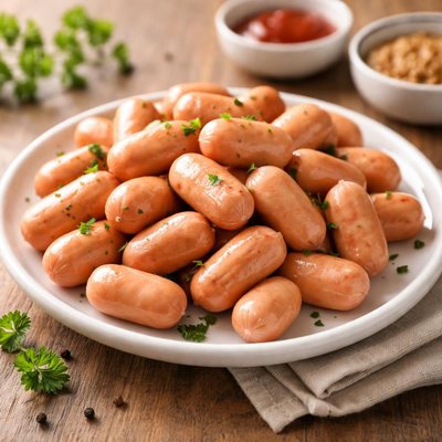 Boiled mini sausages