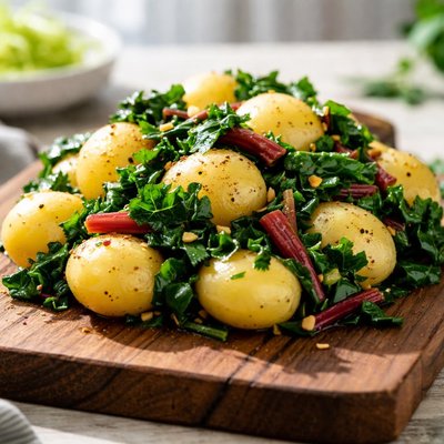 Boiled potatoes with chard