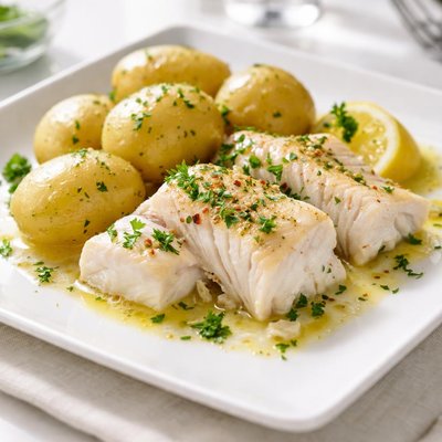 Boiled potatoes with fish