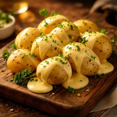Boiled potatoes with hollandaise sauce