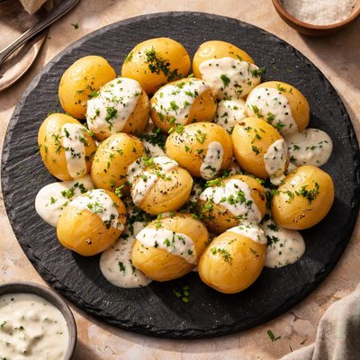 Boiled potatoes with ranch dressing