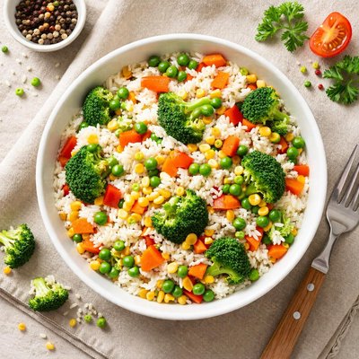 Boiled rice with vegetables