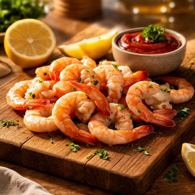 Boiled shrimp with sauce