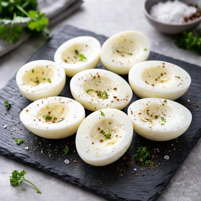 Boiled yolk less eggs