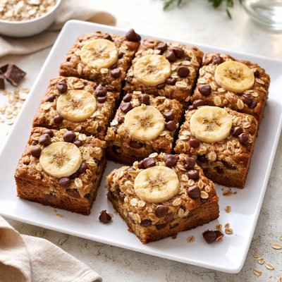 Bolo de aveia com banana e chocolate