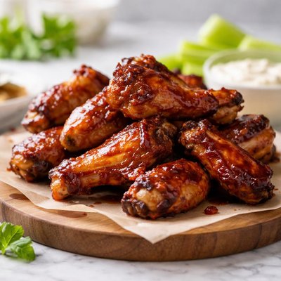 Bone in chicken wings with barbecue sauce