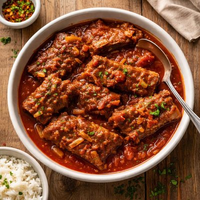 Boneless flanken in a red sauce