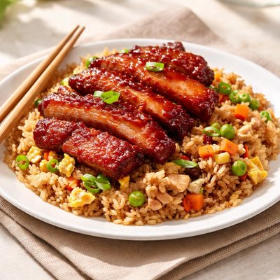 Boneless spare ribs with pork fried rice