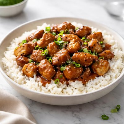 Bourbon chicken chicken with white rice