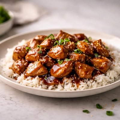 Bourbon chicken with sauce
