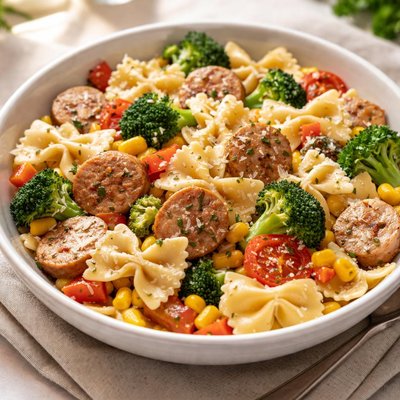 Bow tie pasta turkey sausage mixed vegetables
