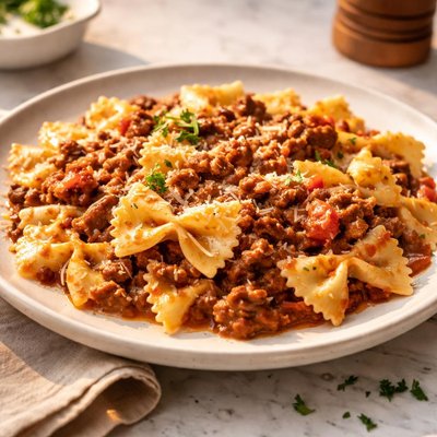 Bow tie pasta with meat sauce