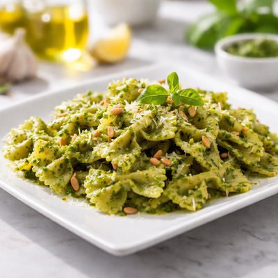 Bow tie pasta with pesto