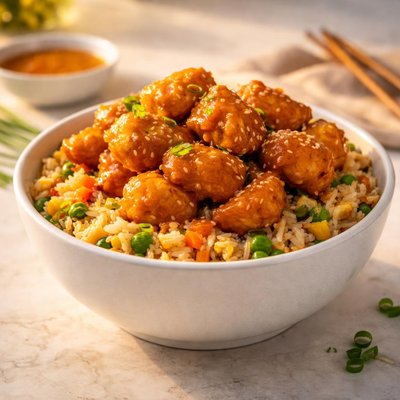 Bowl chicken express rice and orange chicken