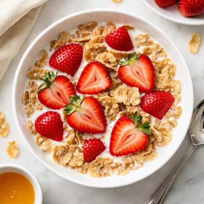 Bowl of cereal with strawberries