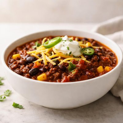 Bowl of chili with cheese