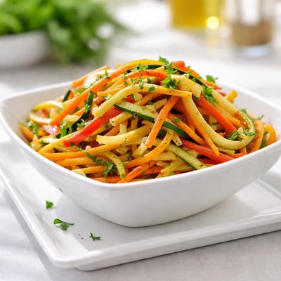 Bowl of julienne vegetable on butter