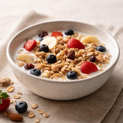 Bowl of muesli with milk