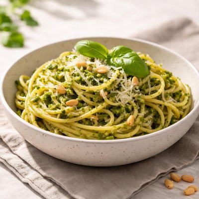 Bowl of pasta with pesto