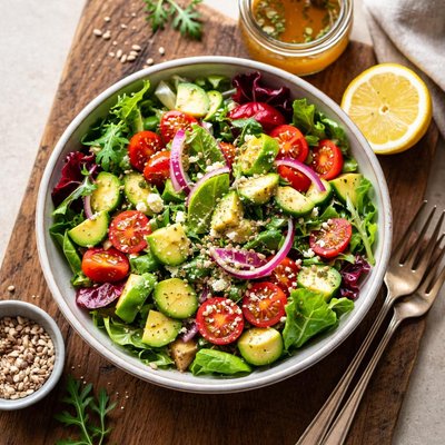 Bowl of salad with vinegrette