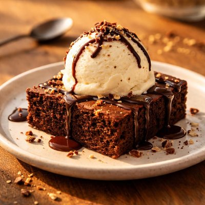 Bownie with vanilla gelato