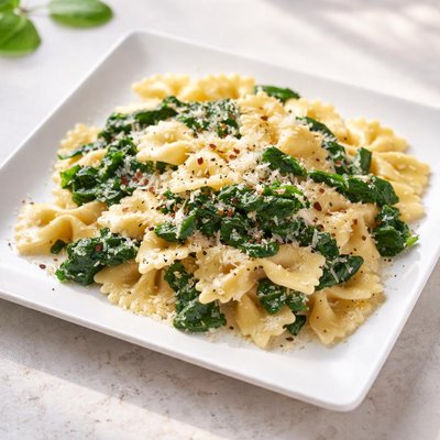 Bowtie pasta with cheese and spinach
