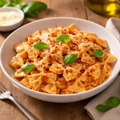 Bowtie pasta with creamy tomato sauce