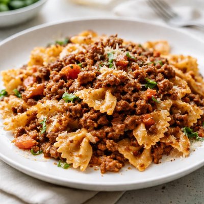 Bowtie pasta with meat sauce