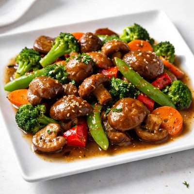 Braised mushrooms with veggies