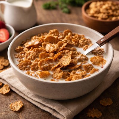 Bran corn flakes with milk