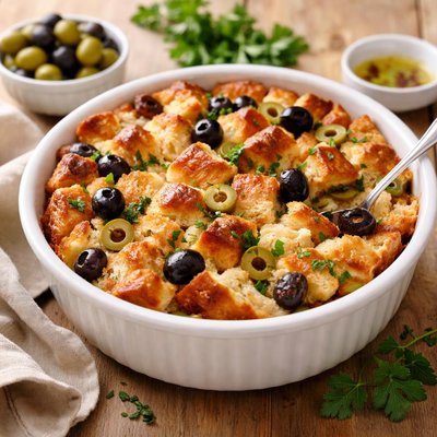 Bread pudding with olives