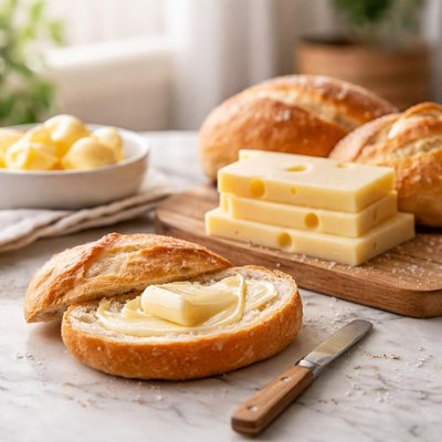 Bread roll butter an cheese