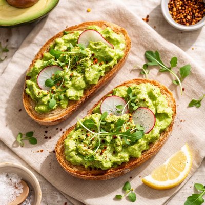 Bread roll with avocado spread
