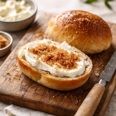 Bread roll with cream cheese and brown sugar