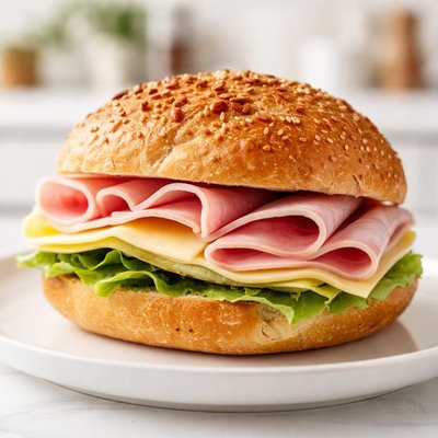 Bread roll with ham and cheese