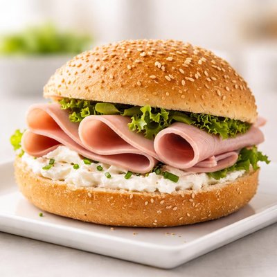 Bread roll with ham and cream cheese