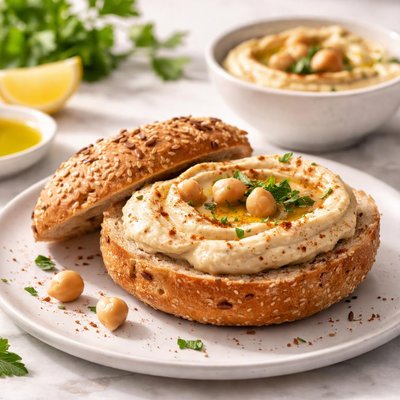Bread roll with hummus