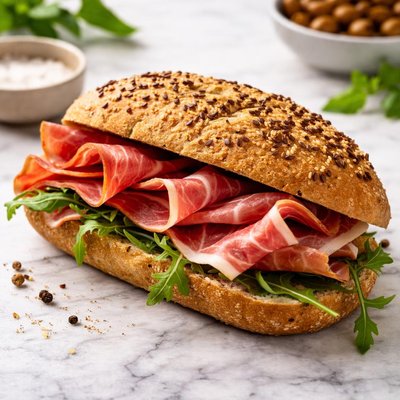 Bread roll with serano ham