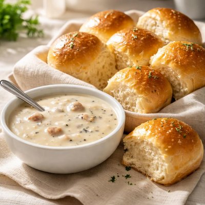 Bread rolls and gravy