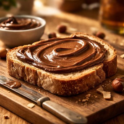 Bread slice with brown spread